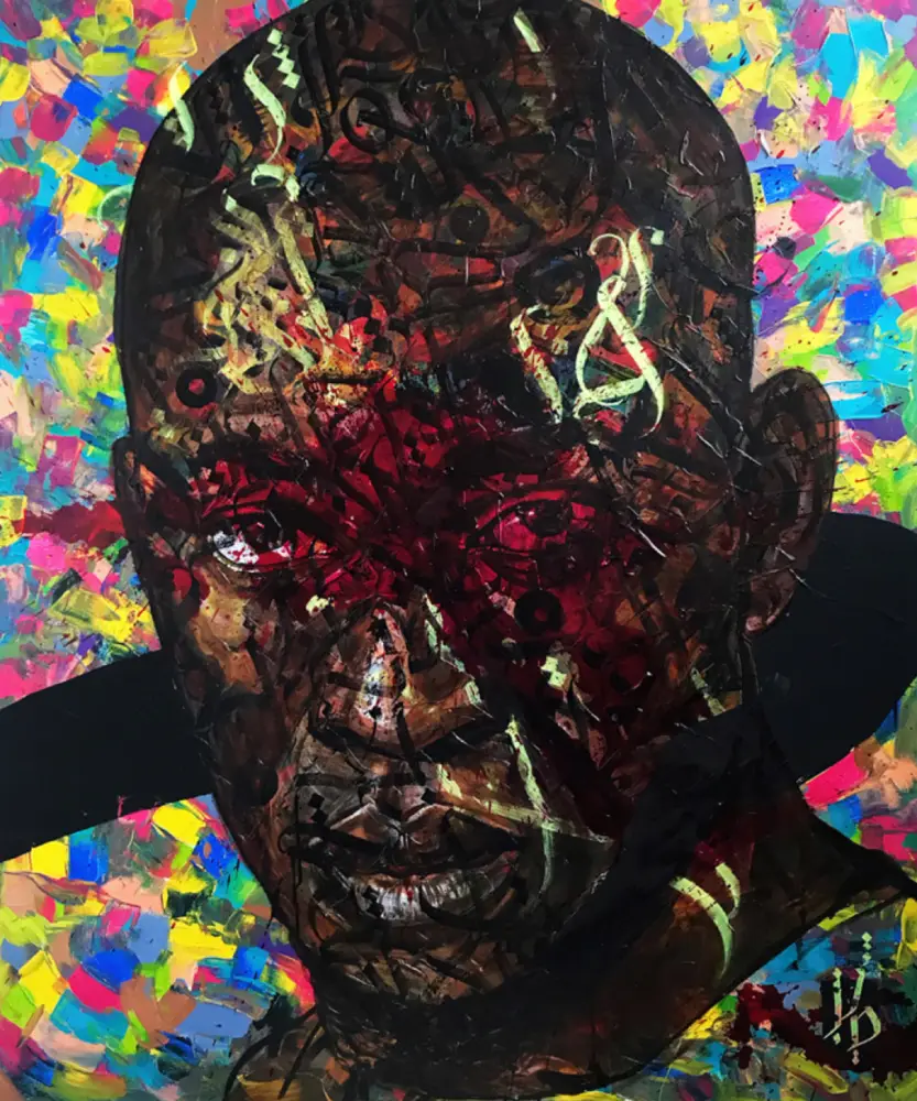 Portrait of Bakare Mubarak – Symbol of African Unity by VIERA — large-scale mixed media painting honoring African identity, resilience, Pan-African symbolism, and cultural heritage.