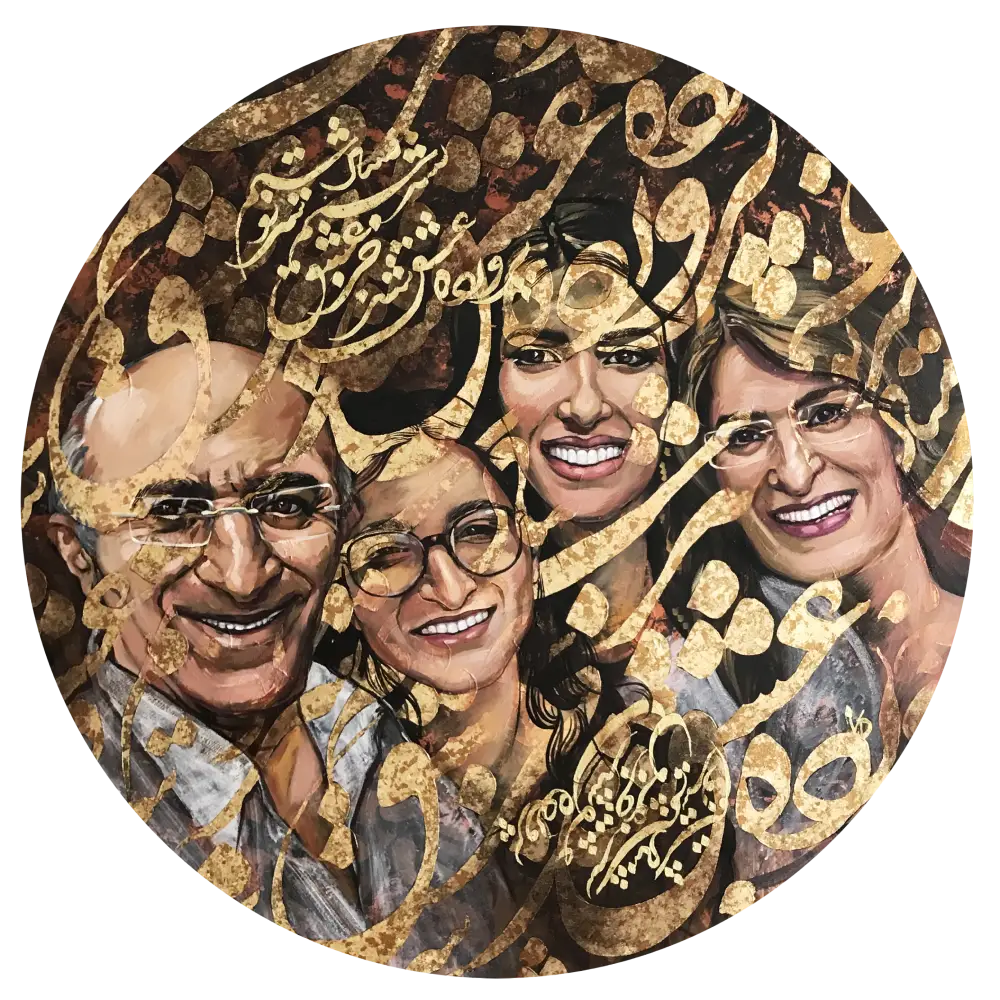 Portrait of Doctor Razmik N. by VIERA — bespoke family portrait on canvas featuring Doctor Razmik N., his wife, and two daughters, honoring heritage, love, and generational legacy.